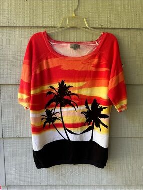 Joseph A. "Sunset Siesta" Tropical Knit Short Sleeves  Sweater top~XL